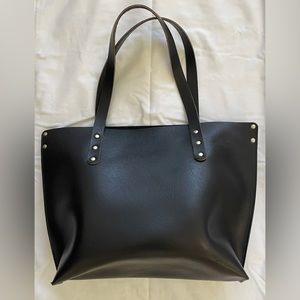 New Bison Black Leather Tote Purse Laptop Travel Bag Brass Detail $330 Original